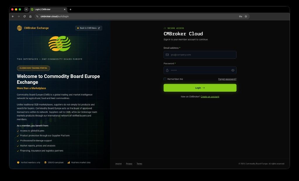 CMBroker Cloud Login — geschlossenes B2B-Handelsportal
