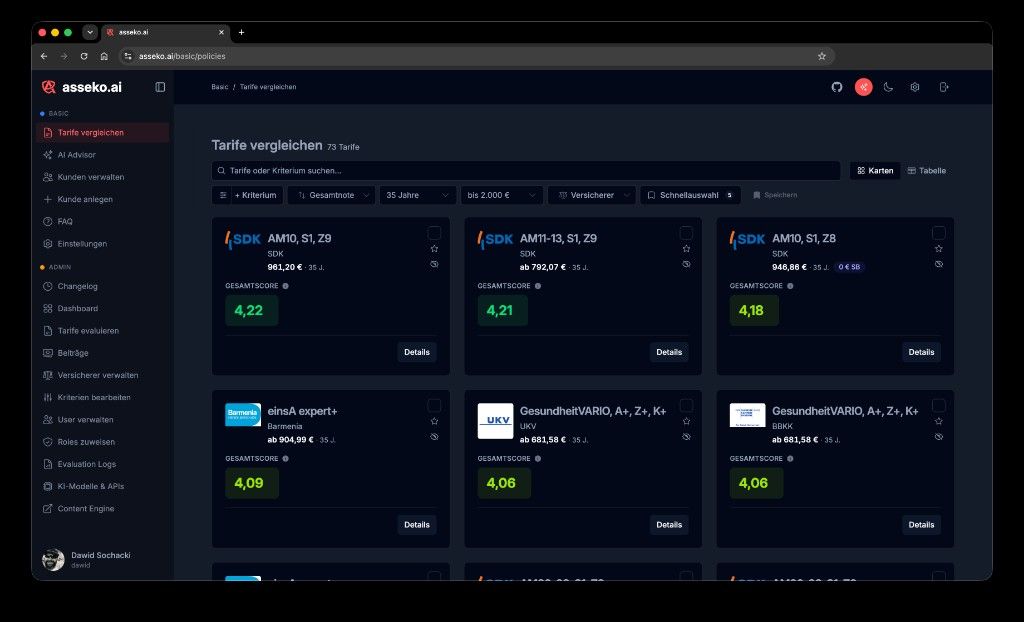 asseko.ai Tarifvergleich — 73 Tarife mit KI-Score