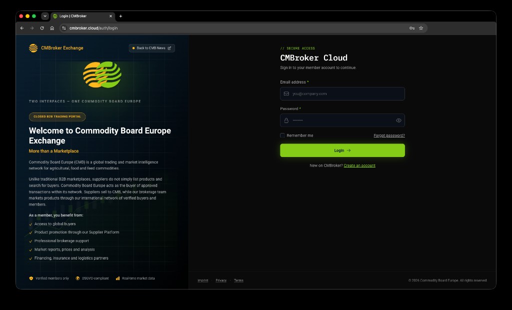 CMBroker Login-Screen